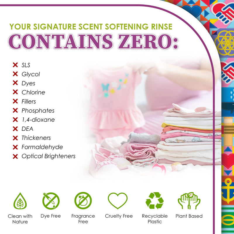 [Australia] - Signature Scent Softening Rinse, Natural Fabric Softener - Plant-Based, Non-Toxic, Safe for Babies & Kids, Includes: Empty refillable 50oz Bottle with measuring cap, 1 Refill (50 Loads) Scented Starter Kit 