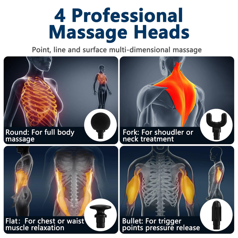 [Australia] - Massage Gun with Upgraded Extension Handle, Back Massager for Pain Relief Deep Tissue, Muscles/Neck/Shoulders/Waist/Legs Massager with 4 Massage Heads & 6 Speed Levels & 3 Massage Modes Black 