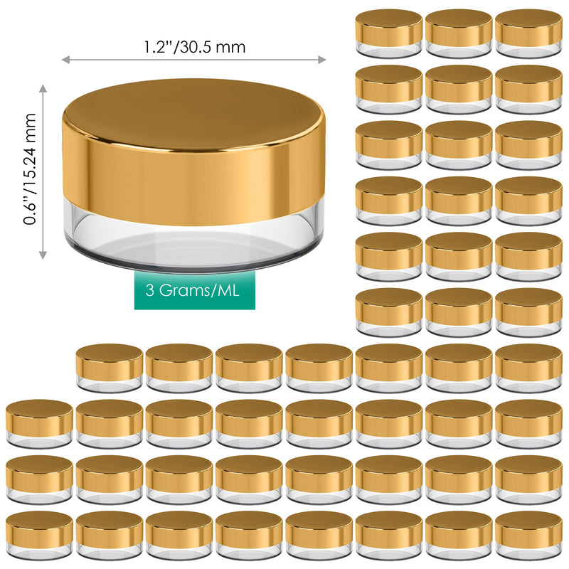 Sample Containers, Makeup, Mini Jars with Lids, Small, 3 Gram, 200 PK, Gold | Houseables Sample Jars, Lip Balm Containers, Empty, Powder, Gloss, Cosmetic, Tiny, Dab, Wax, Scrub, Little, Travel, Plastic 200 Pack