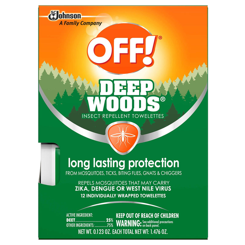 [Australia] - OFF! Deep Woods Insect Repellent Towelettes, Long Lasting Protection from Mosquitoes, Unscented, 12 Count (Pack of 3) 12 Count (Pack of 3) 