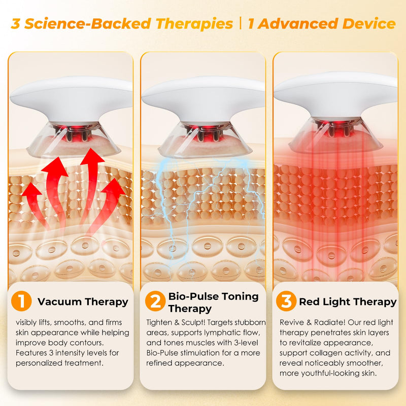 3-in-1 Cellulite Massage - Body Sculpting Machine Home Use Cupping Therapy Tool for Belly, Arms, Legs, Waist - 2 Modes Portable Skin Tightening Device -1Pack