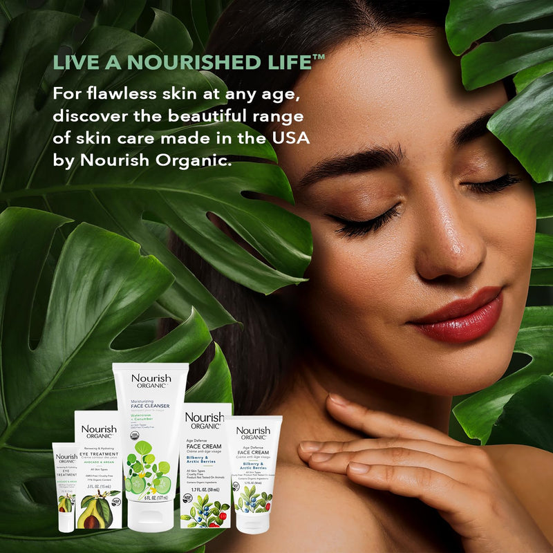 Nourish Organic Eye Treatment, Bilberry & Arctic Berries – Age Defense Under Eye Cream with Vitamin C + Washable Cotton Round