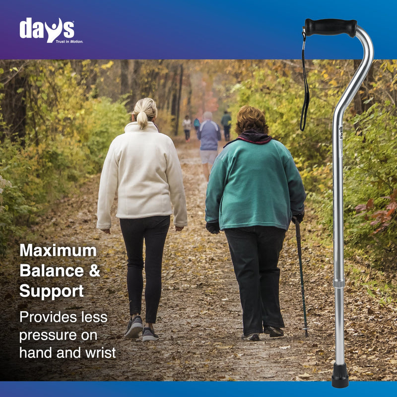 [Australia] - Days Standard Bariatric Offset Cane, Bariatric Cane with Rubber Tip, Heavy Duty Walking Cane for Weight Bearing, Limited Mobility Aid for Elderly, Tall & Heavy Adults, Silver with Black Handle Standard Cane 