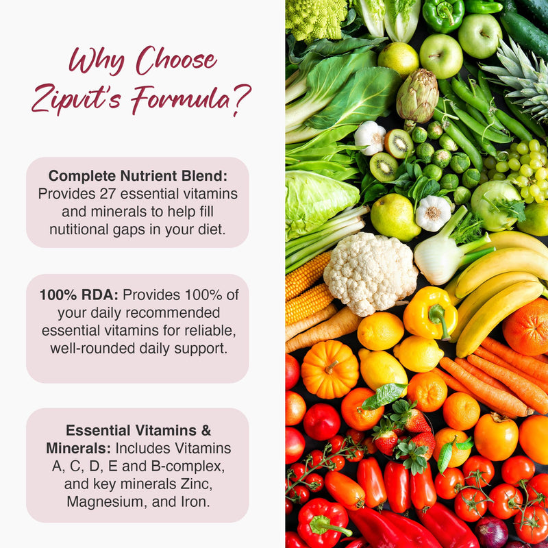 Zipvit Multivitamin & Minerals, 27 Essential Nutrients, 100% Daily Multivitamins, 360 Vegan Multivitamin Tablets for Women & Men