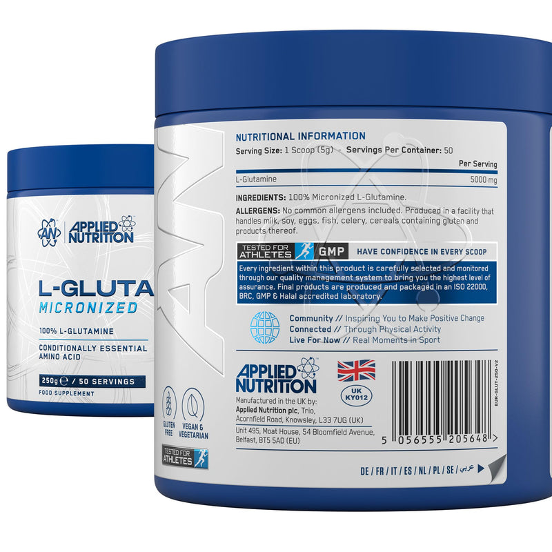 Applied Nutrition L Glutamine Powder - Amino Acid, Muscle Strength & Recovery, Boosts Immune System, Unflavoured (250g - 50 Servings) 50 Servings (250 g) (Pack of 1)