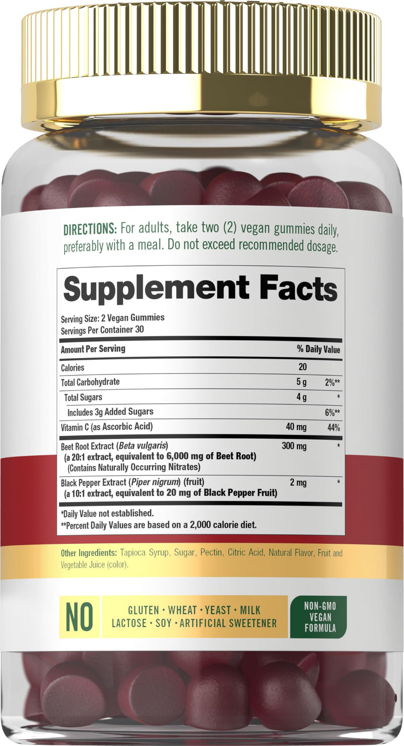 Carlyle Beet Root Gummies | 60 Count | Strawberry Flavor | Extract Supplement with Black Pepper and Vitamin C | For Men and Women | Beta Vulgaris | Vegan, Non-GMO, and Gluten Free