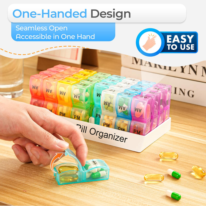 Colorwing Monthly Pill Organizer 2 Times a Day，Compact Pill Case | Ultra-Compact, Pocket-Sized, Ultra-Light, Featherweight, Monthly Tracking, Daily Dose, Detachable Lid, Easy-Clean, BPA-Free Rainbow