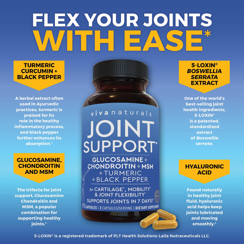 [Australia] - Glucosamine Chondroitin MSM Joint Support Supplement, 90 Capsules - with Turmeric, Black Pepper, Boswellia and Hyaluronic Acid - Joint Health Supplement for Mobility, Flexibility and Comfort 