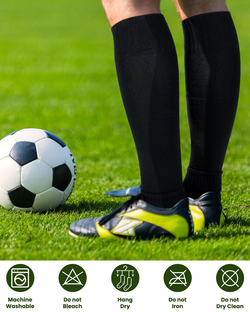 [Australia] - Eurzom 4 Sets Grip Soccer Socks with Shin Guard Sleeves for Men Non Slip Pads Black and White Athletic Socks with Compression Leg Sleeves for Christmas Soccer Football Basketball Sports Gifts 