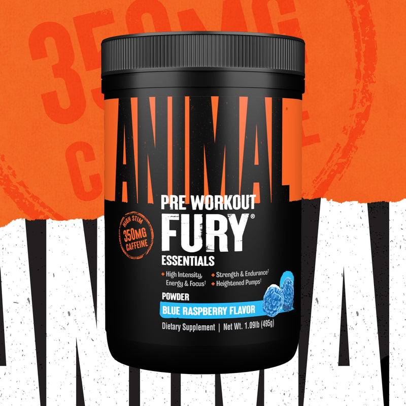 ANIMAL Fury Pre Workout Blue Raspberry – Training Booster with BCAA, beta-Alanine, citrulline & 350 mg Caffeine – Sugar-Free pre-Workout Powder – for Focus, Pump & Energy – 30 Servings