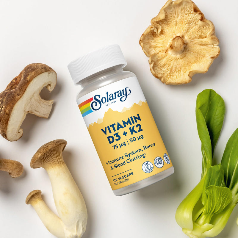 Solaray Vitamin D3 3000 IU and K2 50mcg - 120 Vegetarian Capsules - High Strength Vitamin D and K for Immune, Bone & Muscle Support - 4 Month Supply - Lab Verified