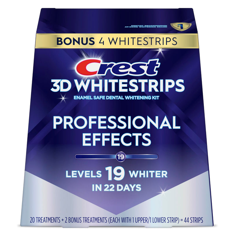 Crest Teeth Whitening Strips, Crest 3D Whitestrips Professional Effects, Enamel Safe Teeth Whitening Kit, 22 Treatments (44 Strips), Professional-Level Whitening, 19 Levels Whiter 44 Count (Pack of 1)