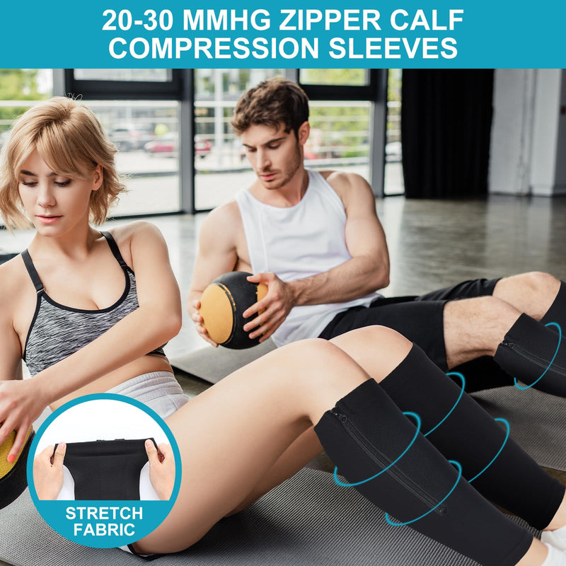 3 Pairs Calf Compression Sleeve with Zipper 20-30mmhg Leg Compression Sleeve Calf Brace Zipper Socks No Foot Sleeves for Men Women Support Running Shin Splints