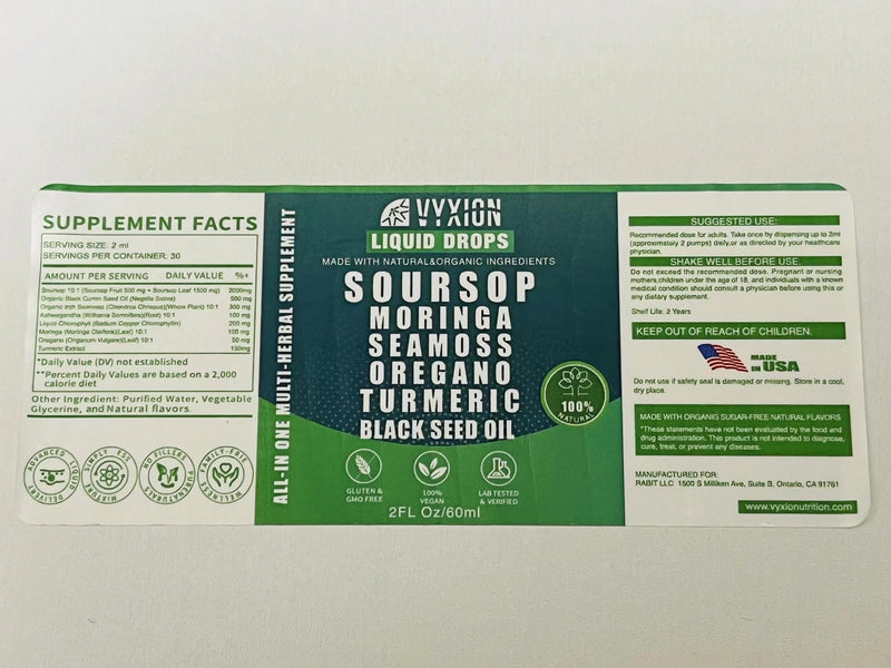 [Australia] - Soursop Bitters Liquid Drops 10 in 1 with Sea Moss, Moringa, Turmeric, Black Seed Oil, Oregano, Ashwagandha | Herbal Extracts for Overall Health-Enhancing | Vegan, Non-GMO | 2 Fl Oz All-in-1 Soursop Liquid 2 Fl Oz (Pack of 1) 