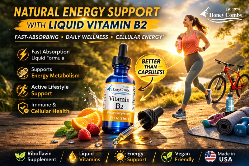 HoneyCombs Vitamin B2 (Riboflavin) Drops - 1 Fl Oz + Vitamin B1 (Thiamine) Drops- 1 Fl oz