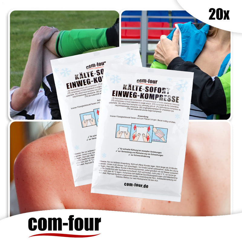 [Australia] - com-four® 20x disposable cold instant compress for kinking 15 x 23 cm, cold pack for immediate cooling, cold pack for first aid measures, cooling pad for external use (20 pieces - 15x23cm) 20 pieces - 15x23cm 