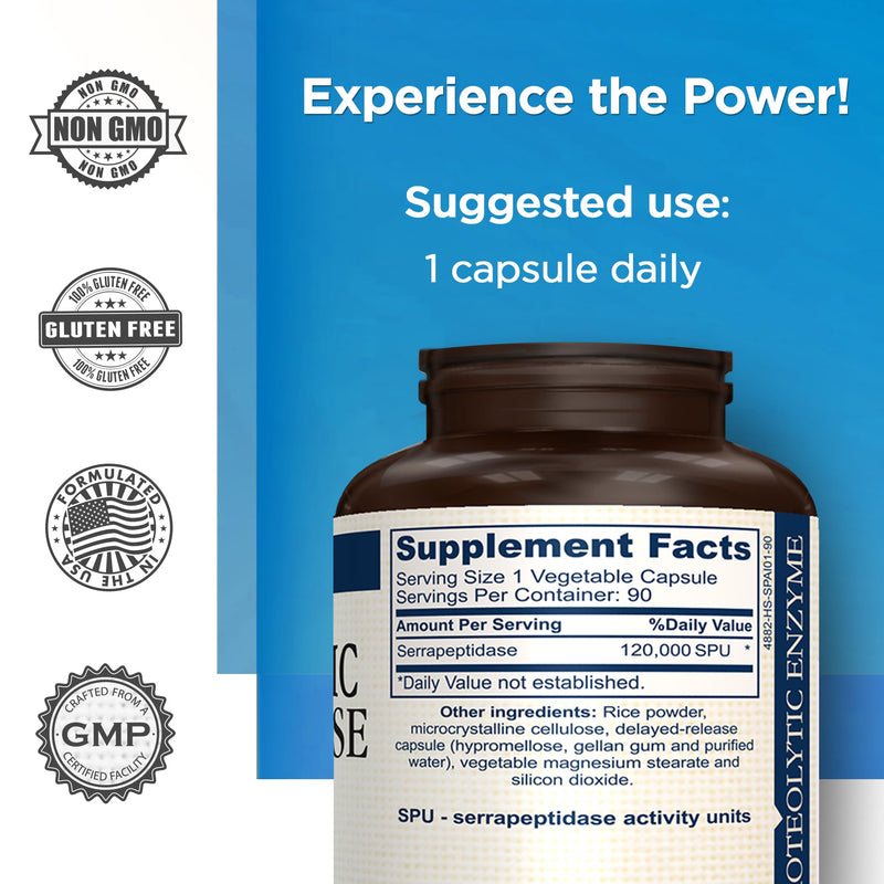 Nattokinase Serrapeptase Enzyme Supplement 120,000 SPU, 90Count | With 20 Herbs & Vitamins , Cinnamon & Alpha Lipoic Acid, Comprehensive Blend, Non-GMO & Gluten Free, Dietary Supplement Serrapeptase 120000 SPU
