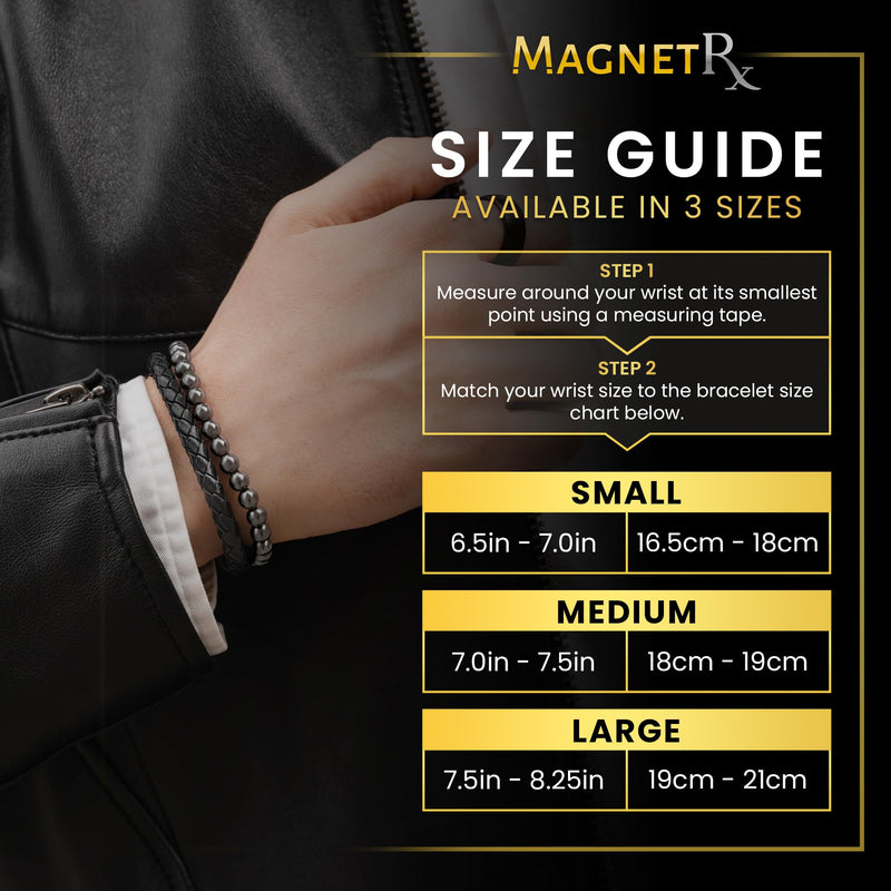 [Australia] - MagnetRX¬Æ Hematite & Leather Magnetic Bracelet ‚Äì Max Strength Natural Stones ‚Äì Beaded Magnetic Hematite Bracelets (Medium) Medium (Pack of 1) Leather Black 