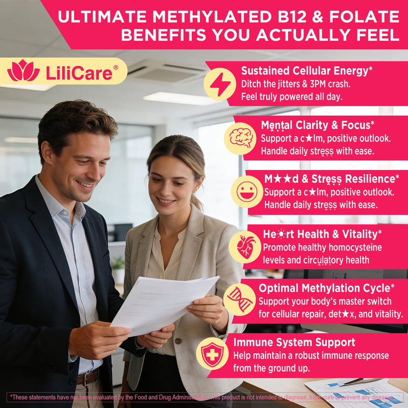 Methyl B12 5000mcg & L-Methylfolate Gummies + P5P for Women Men - Active 5-MTHF & Methylted B Complex Adult Supplement + B2 B6, Omega 3, Choline,TMG for Cellular Energy, Cognition, MTHFR Gene, 120Cts 60 Count (Pack of 2)