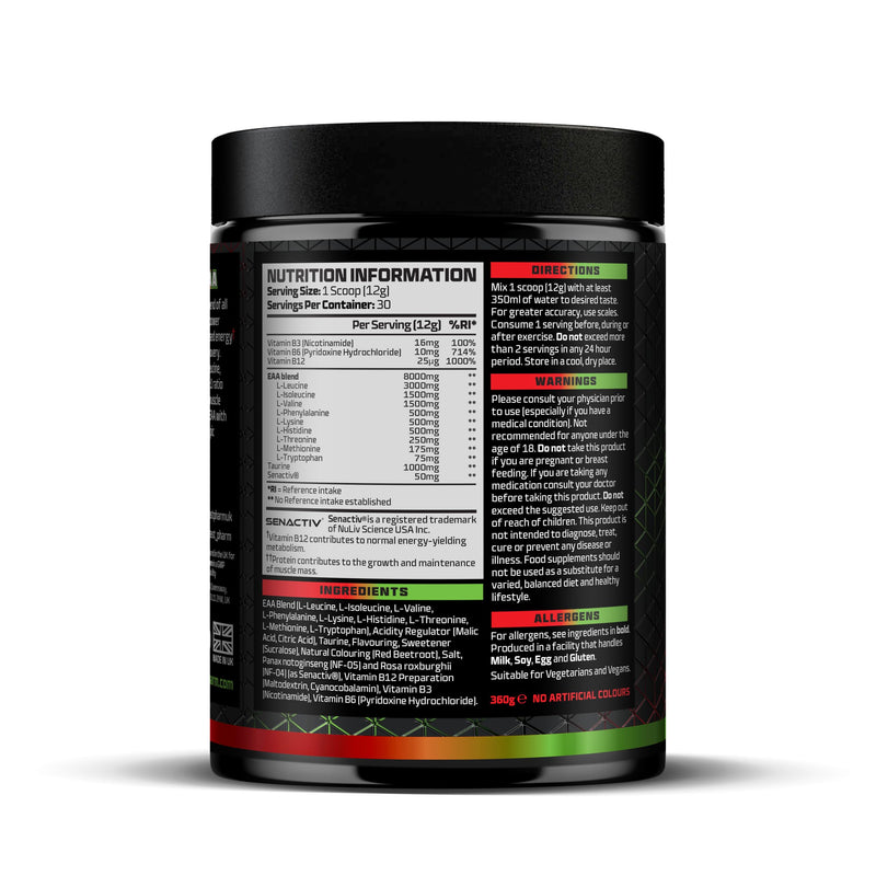 Beast Pharm 9 EAA Amino Acids with BCAA Powder 2:1:1 Ratio - Essential Amino Acids Powder - 360g - EAAs Recovery Drink - 30 Servings - Strawberry Kiwi