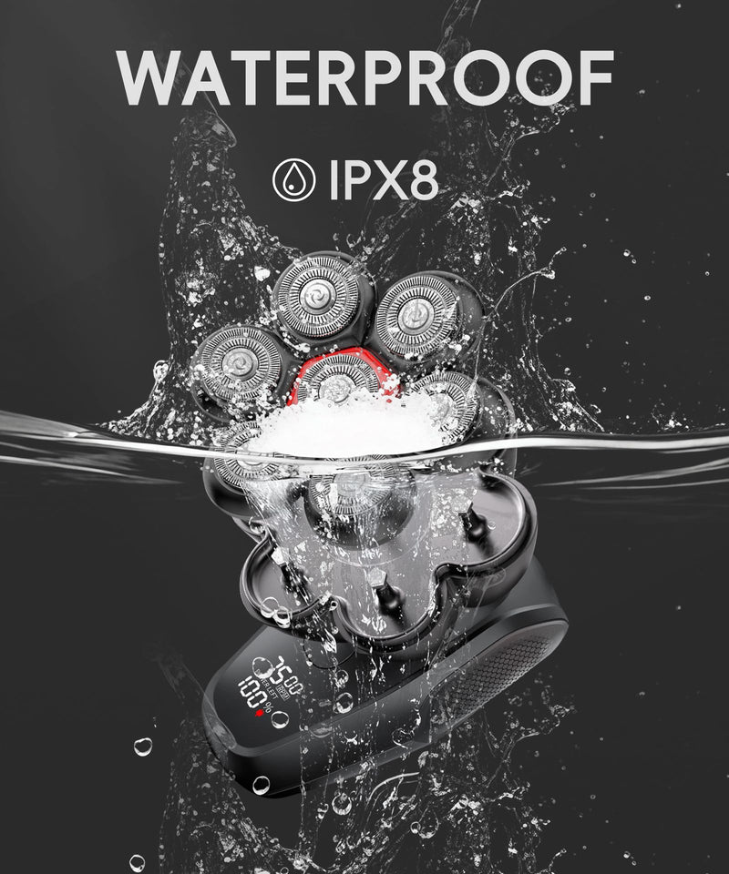 [Australia] - Head Shaver for Bald Men - 7D Magnetic Rotary Electric Razor, IPX8 Waterproof for Wet & Dry Use, with LED Display, USB-C Charging & 5-in-1 Grooming Kit Black 