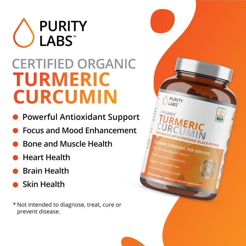 [Australia] - Organic Turmeric Curcumin with Black Pepper Bioperine 2,250 MG/Serving, 95% curcuminoids - Antioxidant Joint Supplement, Muscle & Brain Support - Turmeric Supplement, Non-GMO, Vegetarian, 120 Capsules 1 
