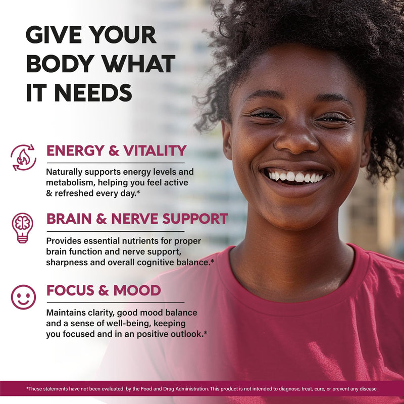 Vitamin B Complex for Men & Women - Full B-Complex & Vitamin B12 - 60 Caps | B1, B2, B3, B5, B6, B7, B9, B12 with Vitamin C, Magnesium, Choline, Inositol - Energy, Brain & Mood Support Supplement 60 Count (Pack of 1)