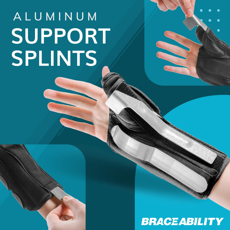 BraceAbility Wrist and Thumb Spica Splint - De Quervain's Tenosynovitis Long Forearm Cast Stabilizer for Tendonitis, Sprains, Thumb Brace for Arthritis Pain and Support - (XS Right Hand) X-Small