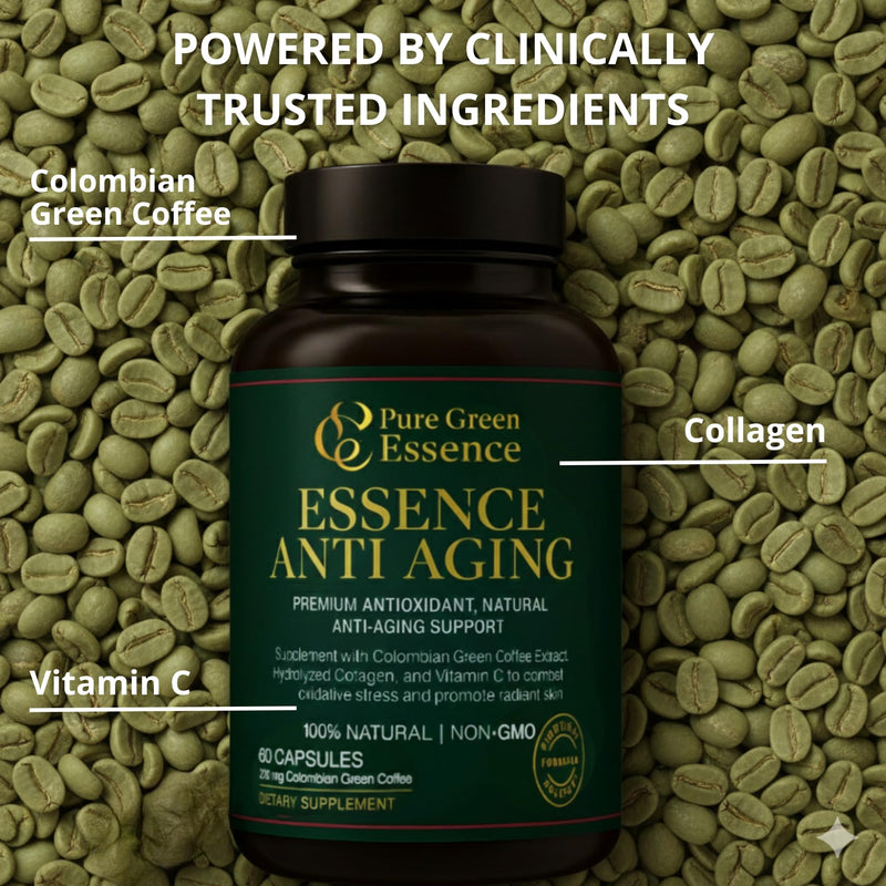 Anti-Aging with Colombian Green Coffee Extract, Hydrolyzed Collagen, and Vitamin C (60 Capsules)