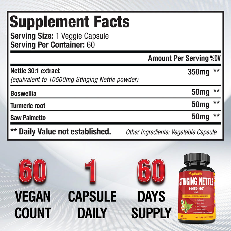 [Australia] - Stinging Nettle Extract Capsules - Equivalent to 10650MG with Boswellia, Turmeric & Saw Palmetto - 2 Month Supply for Joint, Body Management, Skin, Hair & Immunity 