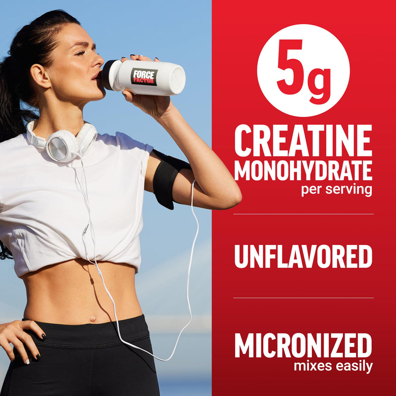 [Australia] - Force Factor Creatine Monohydrate Powder, 5g Micronized Dose to Support Muscle Growth, Strength, Recovery, Cognitive Health & Memory, Unflavored, 100 Servings 1.1 Pound (Pack of 1) 