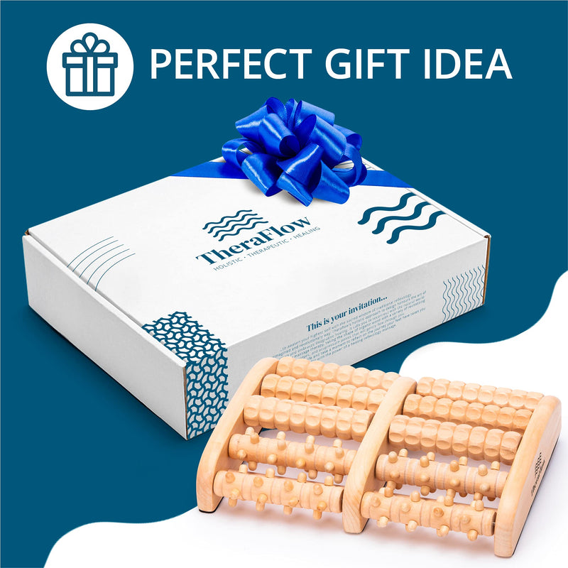 [Australia] - TheraFlow XL Foot Massager for Neuropathy & Plantar Fasciitis Relief - Mom Gifts for Women & Gifts for Dad, Wooden Foot Roller Massager, Neuropathy Pain Relief for Feet (Includes Reflexology Chart) Dual Reflexology 