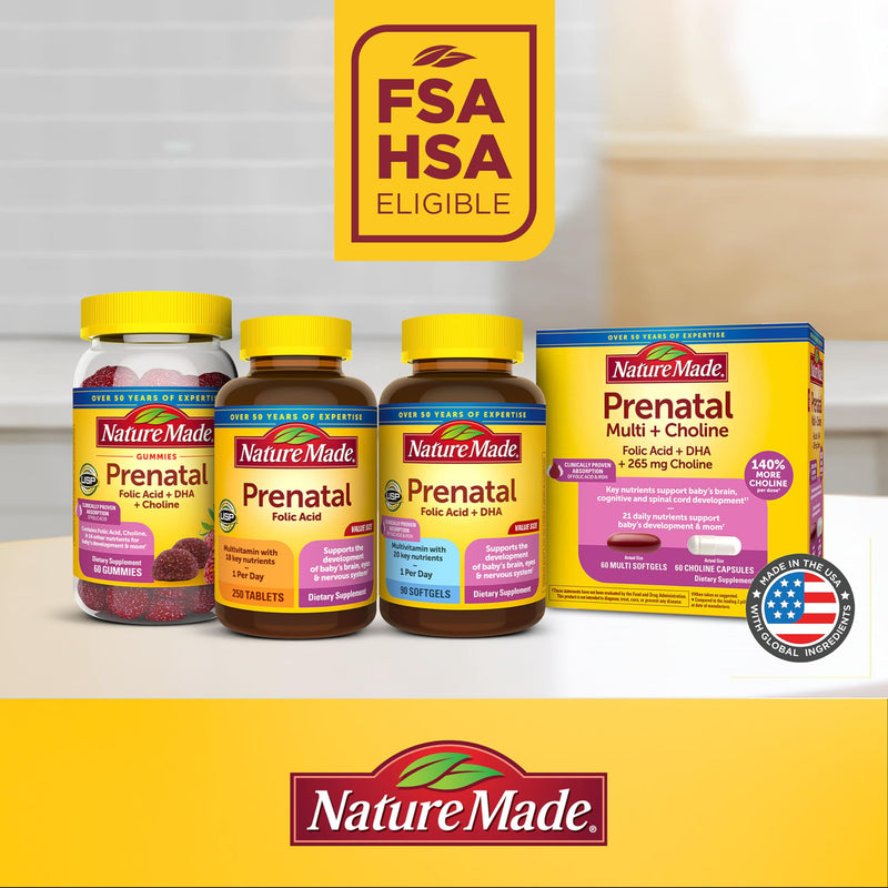 Nature Made Prenatal Vitamins for Women with Folic Acid + DHA, 110 Softgels | Prenatal Vitamin and Mineral Supplement for Daily Nutritional Support, With Folic Acid and 19 Other Nutrients, 110 Day Supply Unflavored 110 Count (Pack of 1)