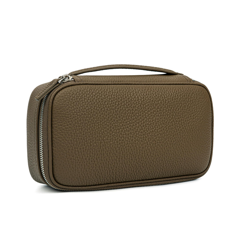 DORIS&JACKY Genuine Leather Cosmetic Bag for Women, Small Daily Makeup Case, Jewelry And Skincare Toiletry Organizer Zipper Pouch Box with Handle (3-Dark Grey) 3-Dark Grey