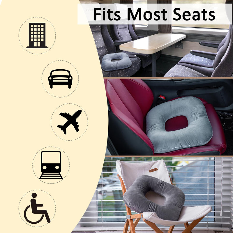 [Australia] - Donut Pillow for Tailbone Pain Relief, Wheelchair Cushion for Hemorrhoids and Bed Sores, Pregnancy, Donut Pillow Suitable for Office, Long Travel, Car and Home Sofa (Gray-Diagonal Grid) Gray-diagonal Grid 
