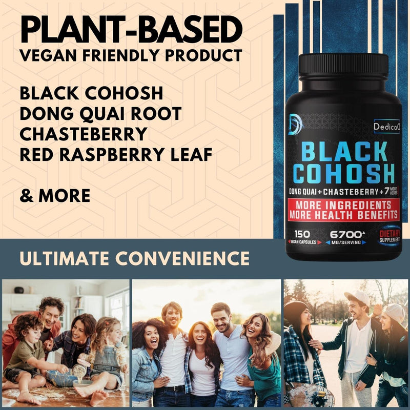 [Australia] - 12in1 Black Cohosh 5-Month Supply for Menopause Support Supplement - 6700mg with Dong Quai, Chasteberry, Red Raspberry, Licorice, Wild Yam & more - Boost Immunity & Balance Mood - 150 Vegan Capsules 150 Count (Pack of 1) 