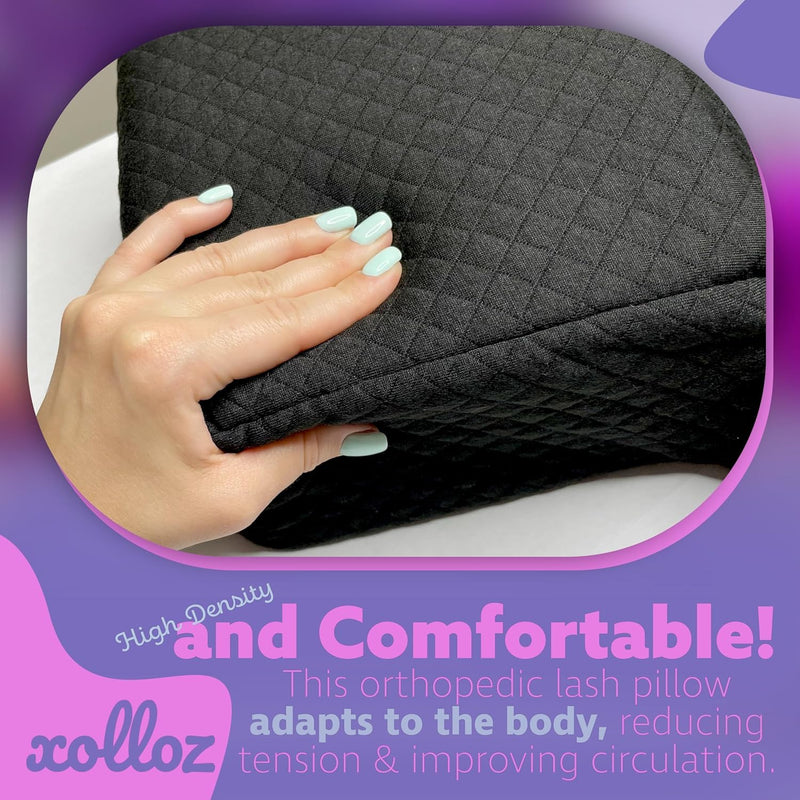 [Australia] - Lash Pillow for Eyelash Extensions - Curved Memory Foam Bed Pillow, Ergonomic Head Rest with Neck Support, Side Pockets for Tools, Fits Lash Beds for Tech – Black 
