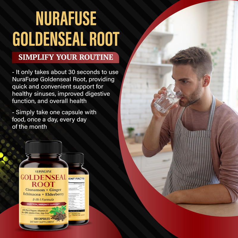 [Australia] - Goldenseal Root 8-in-1 Formula - with Cinnamon Ginger Echinacea Elderberry Black Pepper Vitamin D3 - Non-GMO, Gluten-Free, Soy-Free 150 count (pack of 1) 