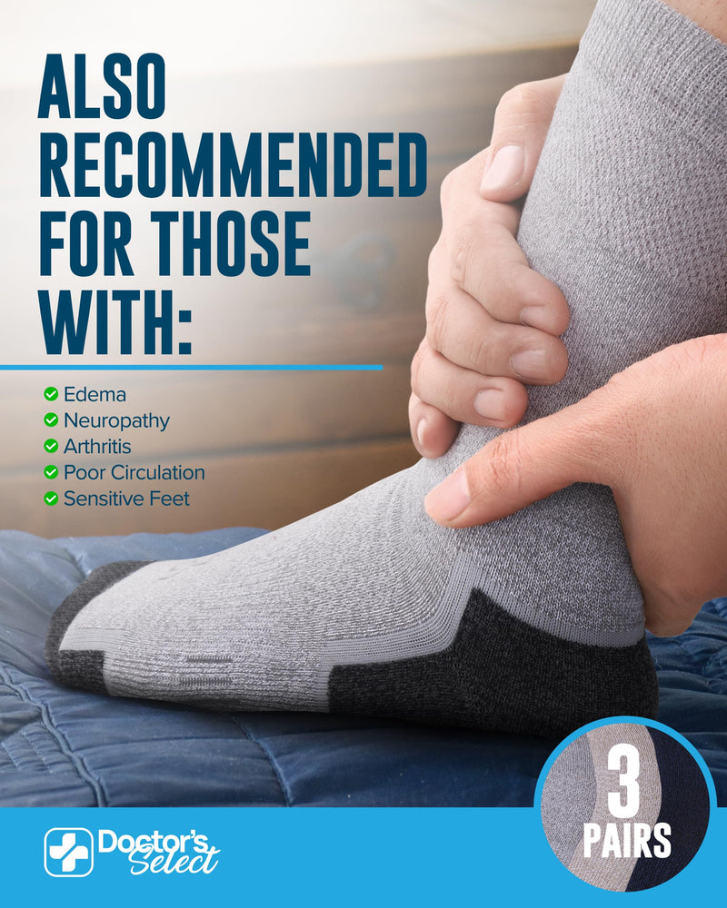 [Australia] - Doctor's Select Bamboo Viscose Diabetic Socks for Men - 3 Pairs Crew Diabetic Neuropathy Socks for Men | Mens Diabetic Socks Large Navy, Tan, Grey 