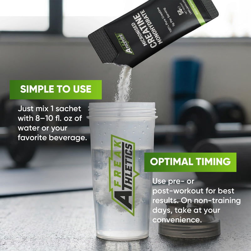 Freak Athletics Creatine Monohydrate Powder - (30 Sachets), 5g Unflavoured Creatine Powder, 100% Pure Micronised Creatine for Strength, Power & Muscle Performance, Easy to Mix, Lab Tested 30 Sachets