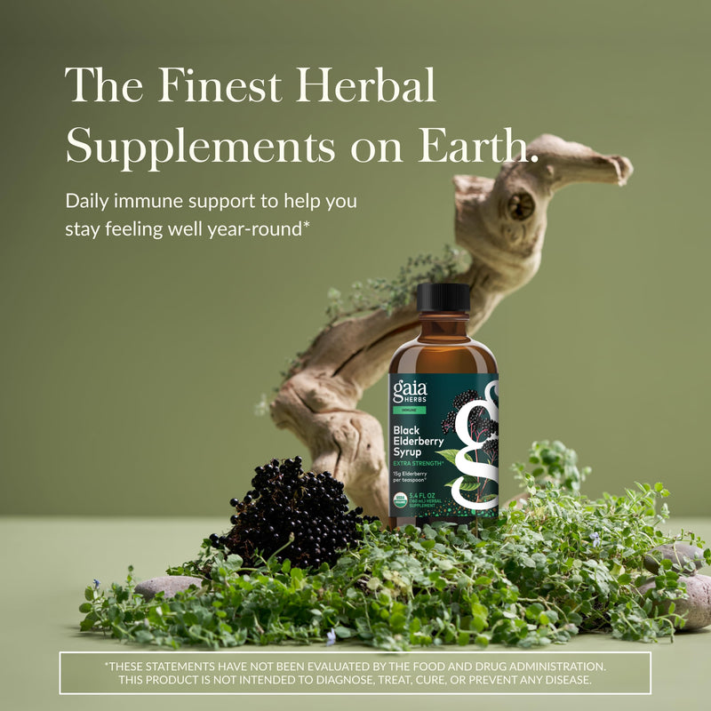 [Australia] - Gaia Herbs Black Elderberry(Sambucus Nigra)Syrup Extra Strength-Immune Support Supplement-Made with Organic Black Elderberries for Immune System-USDA Certified Organic Formula-5.4 Fl Oz(32-Day Supply) 5.4 Fl Oz (Pack of 1) Standard Packaging 