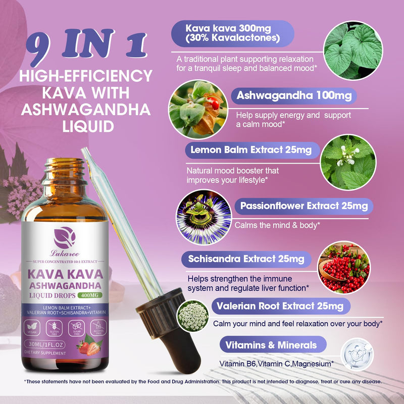 [Australia] - (2 pack) Kava Kava Root Extract Supplement - Calming High Concentration Kava w/ Ashwagandha, Lemon Balm, Valerian Root for Relaxation, Liver, Cognitive Support & Immune System,Vegan, Alcohol-Free 1 Fl Oz (Pack of 2) 