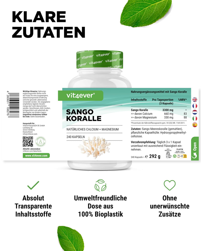 [Australia] - Sango Sea Coral - 240 capsules (3 months) - 660 mg calcium & 330 mg magnesium - natural source of calcium and magnesium - high dose 240 pieces 