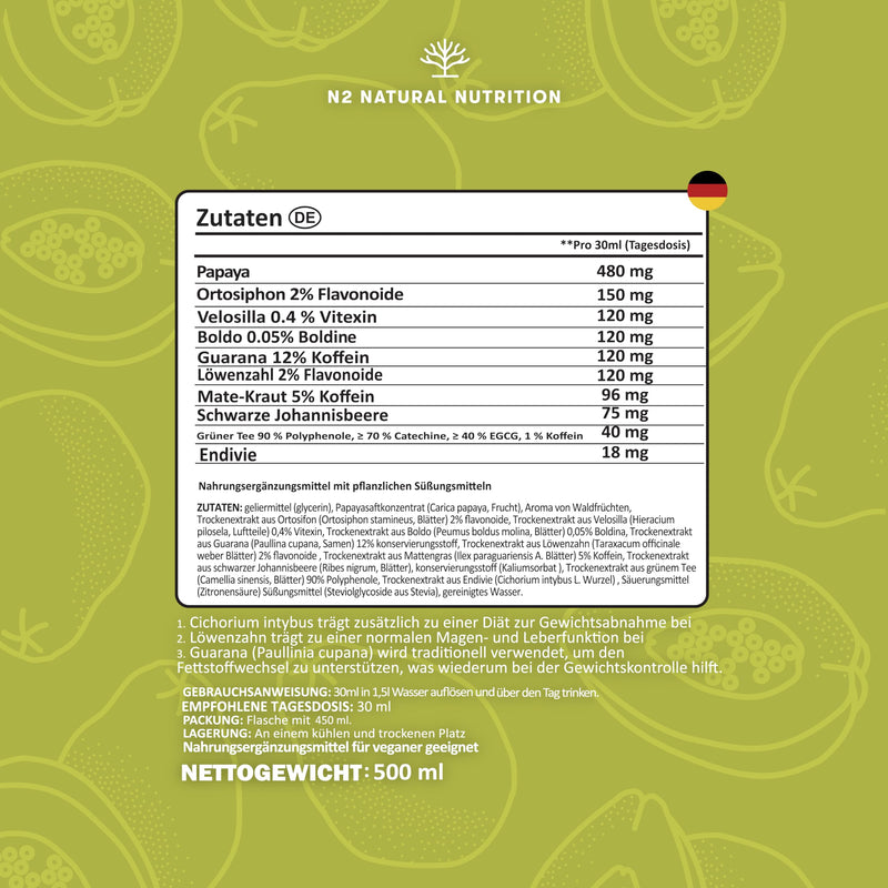 [Australia] - NATURE CLEANSER Liquid 500ml 12 highly efficient natural plants | Natural & Body Detox & Green Tea Guarana Papaya Dandelion Orthosiphon Vegan N2 Natural Nutrition 500 ml (Pack of 1) 