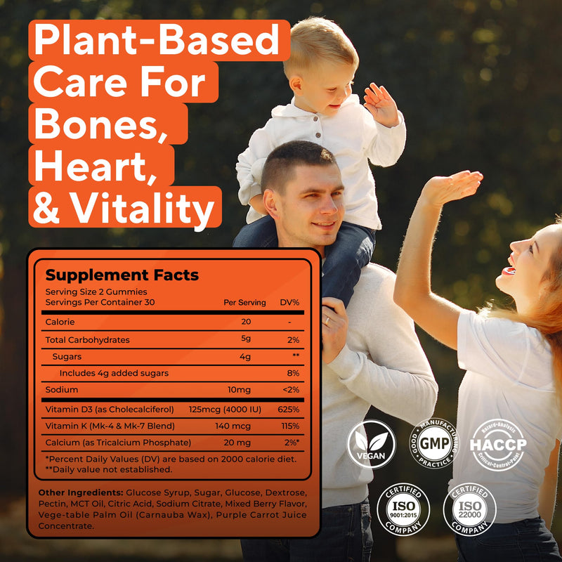 Vitamin D3 K2 Gummies – 4000 IU D3 + 100 mcg K Blend – Immune & Bone Support – Vegan, Non-GMO & Gluten-Free – 60 Berry-Flavored Gummies for Adults & Childern