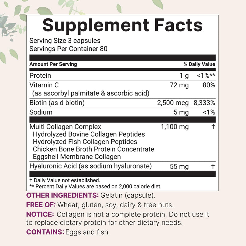 Micro Ingredients Multi Collagen Peptides Pills, 240 Capsules | For Women & Men. Type I, II, III, V, X. Hydrolyzed Collagen Supplement with Biotin, Hyaluronic Acid & Vitamin C. Filler Free. 240 Count (Pack of 1)