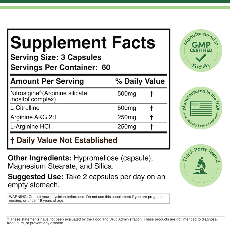 [Australia] - Nitric Oxide Supplement (Stim Free Pre Workout) - Nitric Oxide Booster with Nitrosigine, L Arginine, and L Citrulline (Clinically Studied to Boost No2 Nitric Oxide Flow) 180 Capsules by Double Wood 