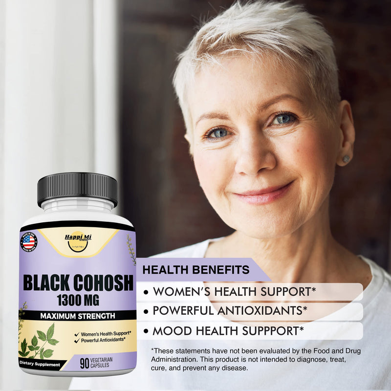 [Australia] - Black Cohosh Made with Organic Black Cohosh Root 1300MG per Serving, Balance Hormones, Natural Menopause & Menstrual Support, Women Health Support, 90 Vegan Capsules, 45 Servings 