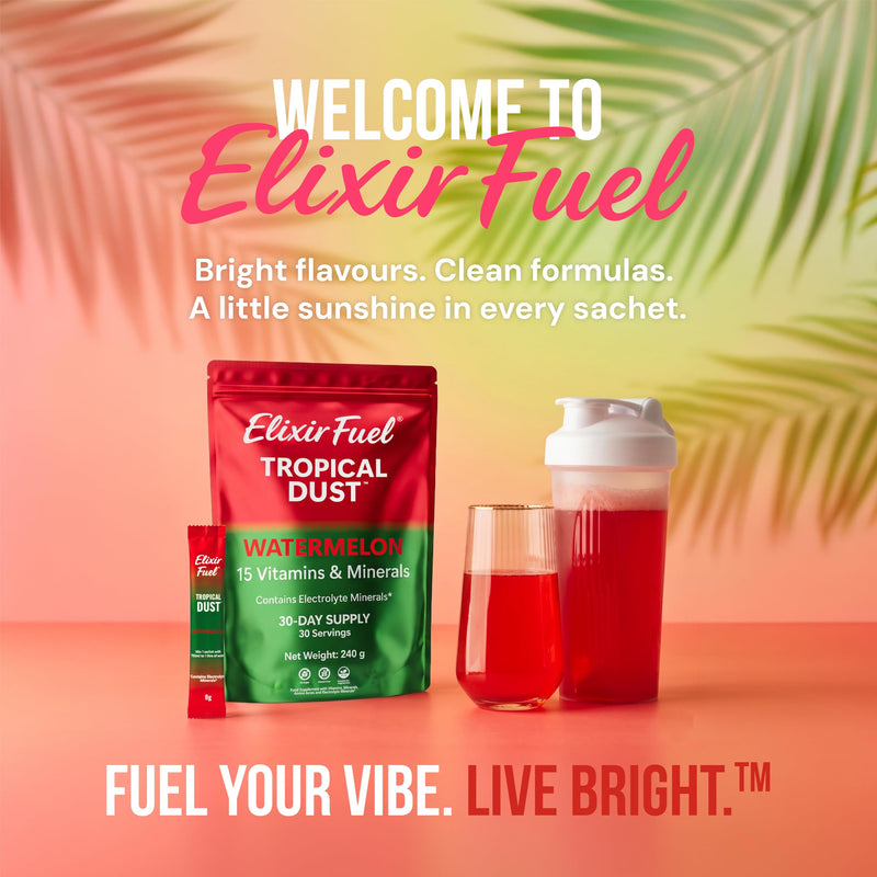 Tropical Dust™ Watermelon Electrolyte Powder | 15 Vitamins & Minerals | Full B-Complex | Magnesium Glycinate | 30 Sachets | 8g | Zero Sugar | Vegan | Daily Supplement