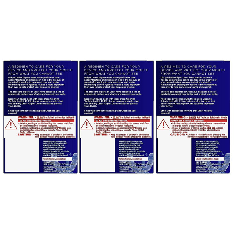 [Australia] - Crest Aligner Care Deep Cleaning Anti-Bacterial Tablets for Aligners, Retainers, Mouthguards, 60-Count, Pack of 3 